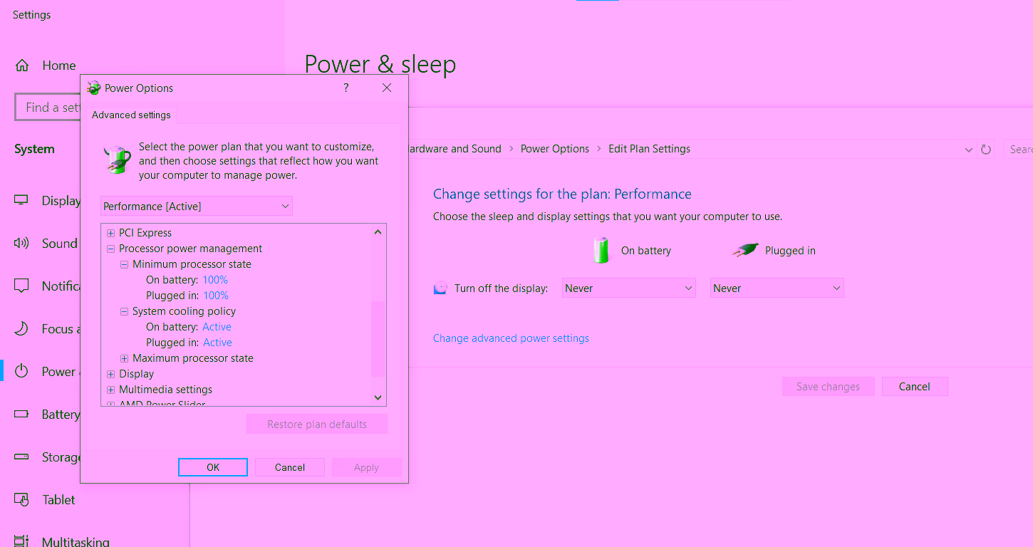 screenshot of windows power plan settings screenshot of windows power plan settings