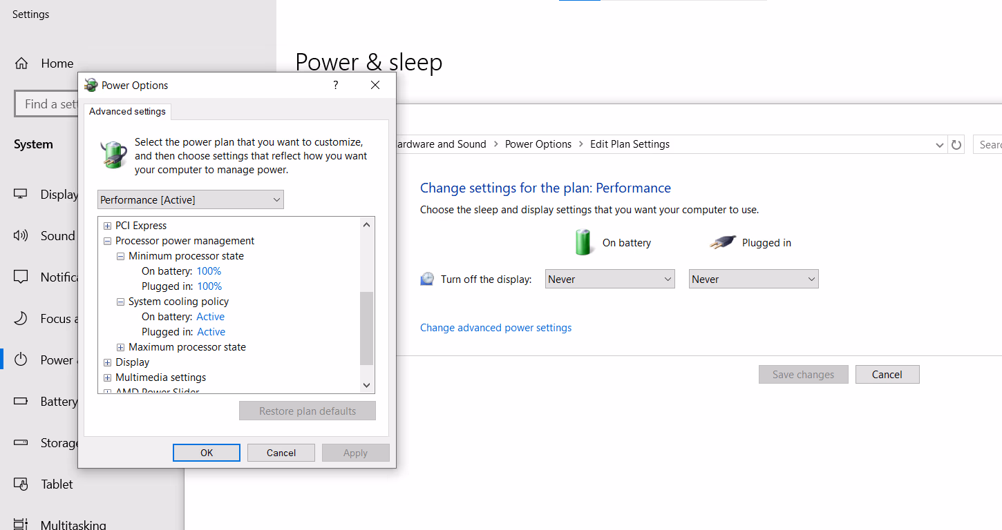 screenshot of windows power plan settings screenshot of windows power plan settings
